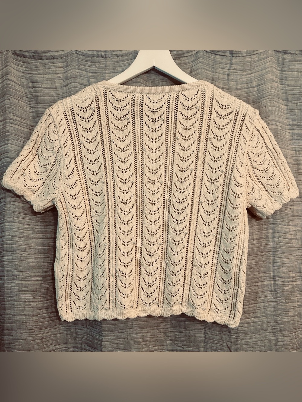 Zara Open-Knit Button Front Short Sleeve Cardigan. Size Large - Picture 6 of 12